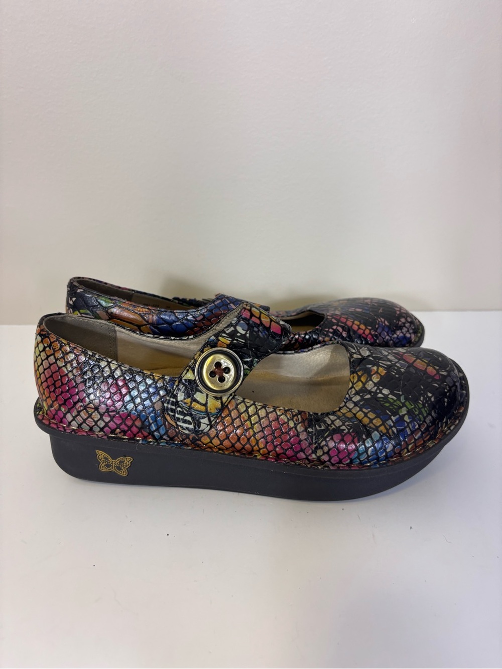 Alegria Women’s Multicolor Flower Fish Scale Mary Jane Platform Clog Shoes 8